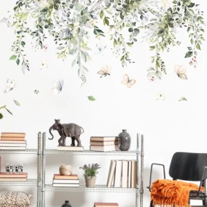 Tropical Green Leaf Butterfly Bedroom Living Room Porch Home Wall Decoration Wall Stickers