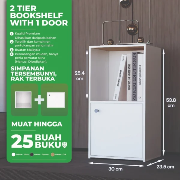 2 Tier Bookshelf with 1 Door