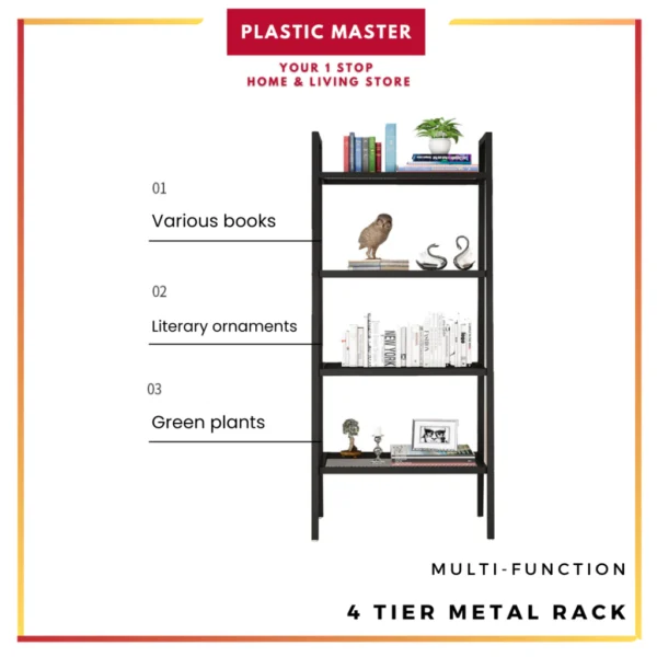 4 Tier Metal Bookshelf Slanted Bookshelf Multi Function Storage Multifunctional Rack